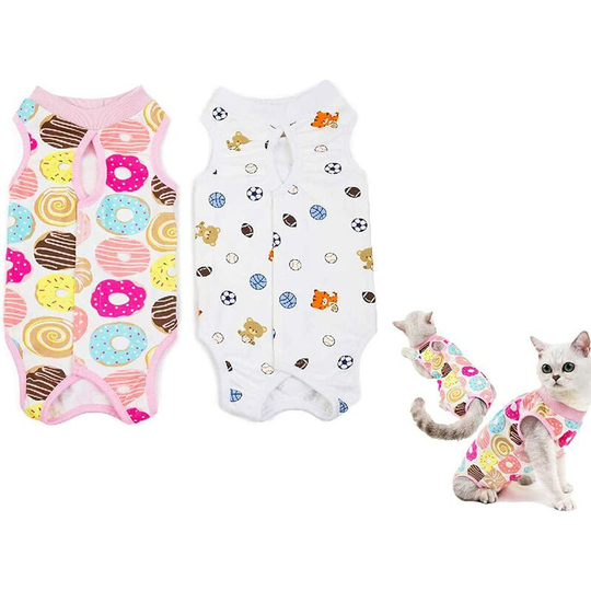 Cat Recovery Suit for Abdominal Wounds or Skin Diseases, E-Collar Alternative for Cats, After Surgery Wear Physiological Pants (s, Donut + Ball)