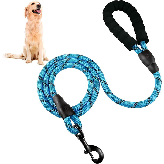 Rope Dog Leash 1.5m with Padded Handle & Reflective, Nylon Rope Leash for Small, Medium and Large Dogs (Blue)