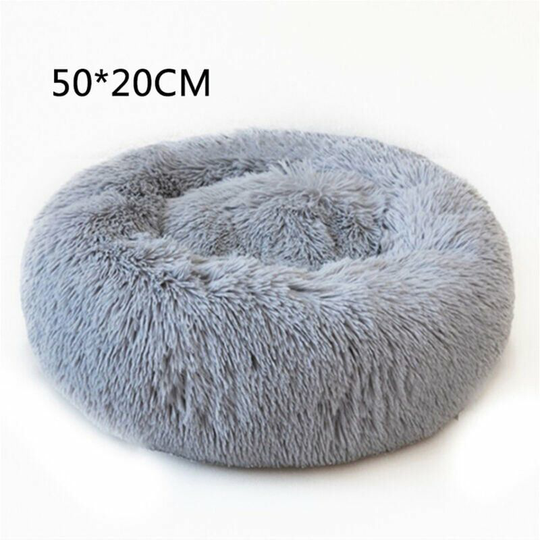 50Cm Sleeping Basket Dog Cat Basket, Round Cushion Winter Warm Plush Pet Bed Light Gray