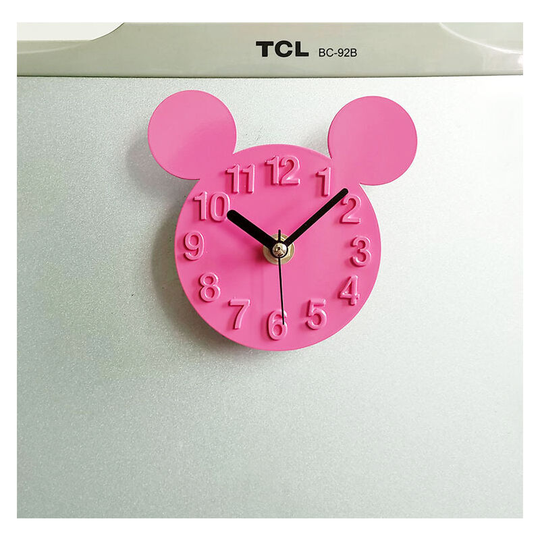 MUFF Modern Design Mickey Mouse Big Numbers 3D Fridge Stick Clock Wall Watch -rose Red