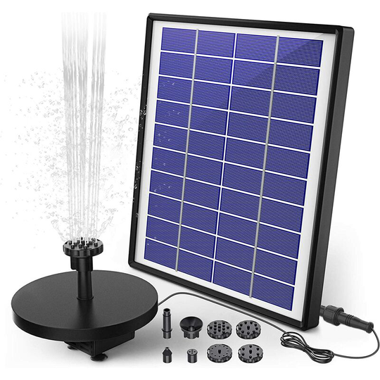 RHAFAYRE Outdoor Solar Fountain 6.5W, Solar Pond Pump with Battery and 6 Nozzles, for Bird Bath Aquarium Garden Fountain