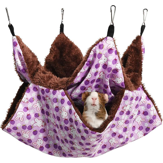 Einemgeld - Small Animal Hammock, 2 Layers Pet Hammock Hanging Bed Sleeping 4 Metal Hooks, Pet Hammock for Chinchillas, Ferrets, Squirrels and Small