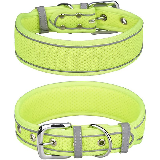 Breathable Air Mesh Dog Collar Adjustable Reflective Padded Dog Collar for Medium and Large Breeds (Green, l)