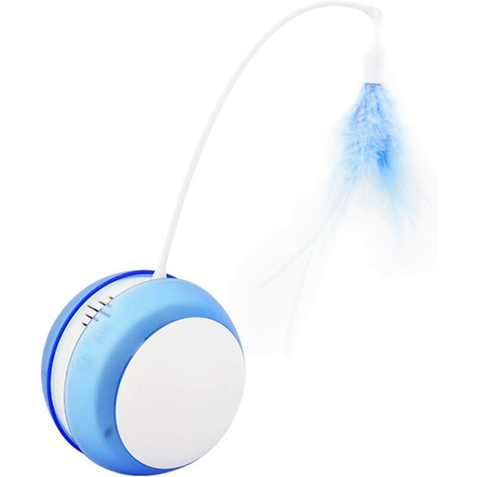 Cat Tumbler Toy Electric Cat Toy with Anti-fall Ball LED Feather, Automatic Rolling Fishing Rod Cat Funny Pet Supplies Blue