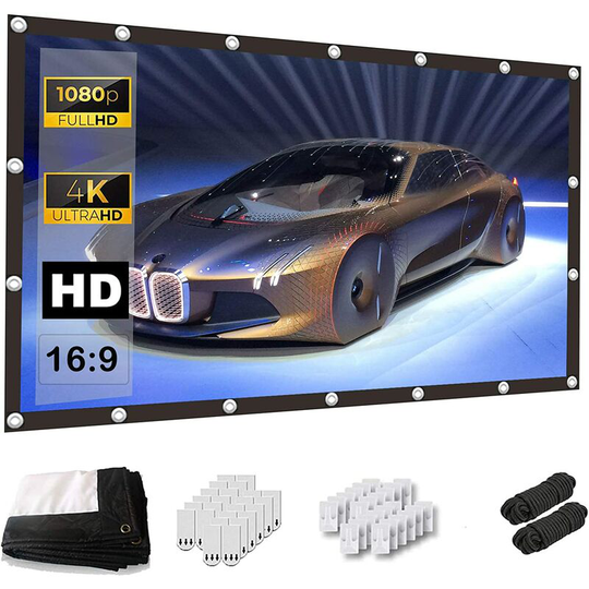 Projection screen, 120-inch projection screen 4K HD, 16:9, foldable wrinkle-free portable movie screen (1.1 gain, 160° viewing angle), suitable for