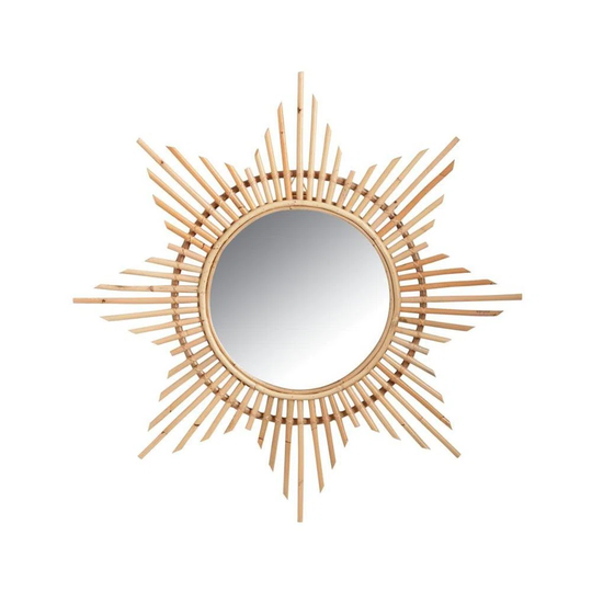 Metro Sunburst Rattan Framed Wall Mounted Accent Mirror in Beige