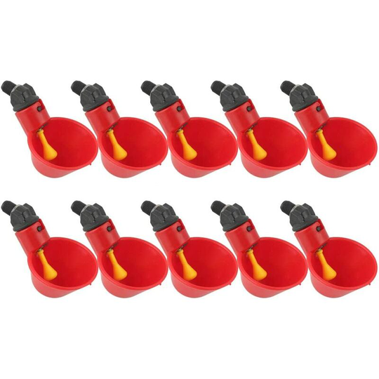 10 Pieces Automatic Poultry Drinking Cups Poultry Water Bird Feeder Automatic Plastic Drinker for Chicken Hen House Chicken Coop Feeding Arch