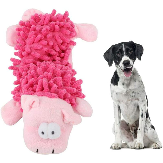 Cute Animal Shaped Pet Plush Toy with Sound Device Molar Teeth Biting Chew Toy for Cats and Dogs (Pink Pig)