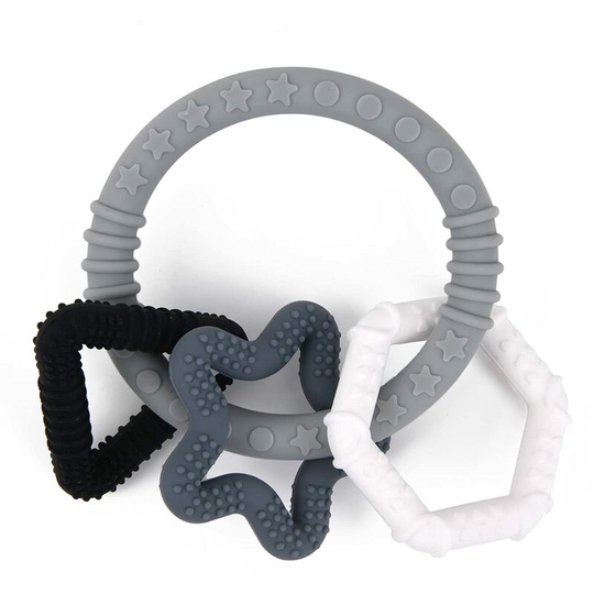 Baby Teethers 0-6 Months, Multicolor Silicone Teether for Babies 6-12 Months, Baby Teethers with Multiple Raised Textures, Soft and Elastic, Teething