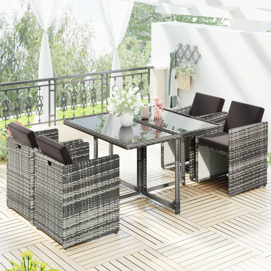 5 PCS Rattan Dining Table And Chair Garden Furniture Set Outdoor Garden Dining Set