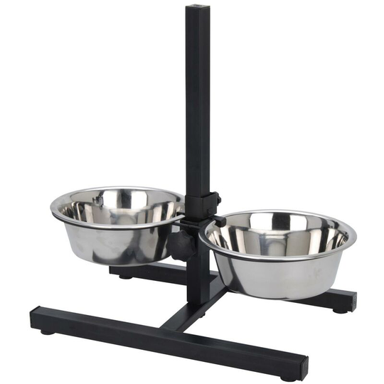 Adjustable Medium Raised Dog Bowl 2 Stainless Steel Bowl Set for Cat/Dog Feeding - 2650040 - Black - Idooka