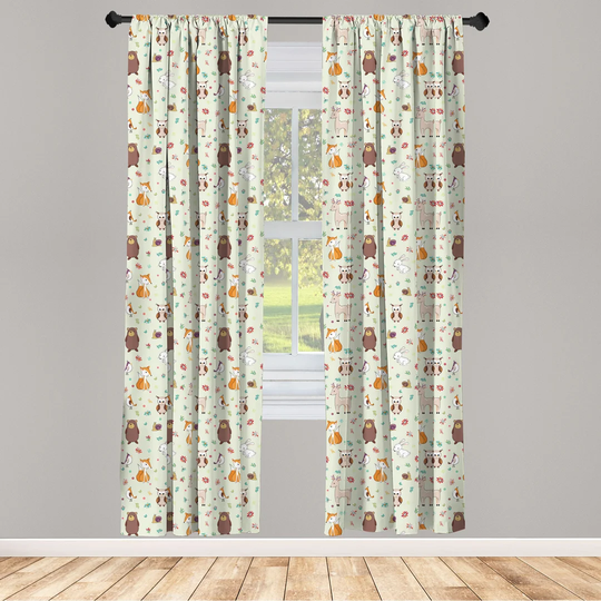 Burgi Forest Animals Deer Fox Bear Rabbit and Owl Room Darkening Curtains