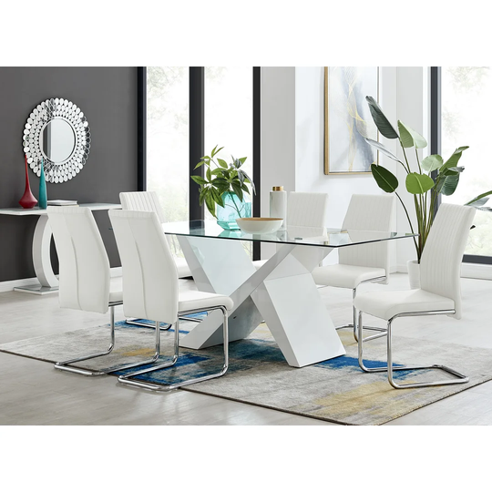 Torino Large Rectangular Dining Table And 8 White Lorenzo Chairs