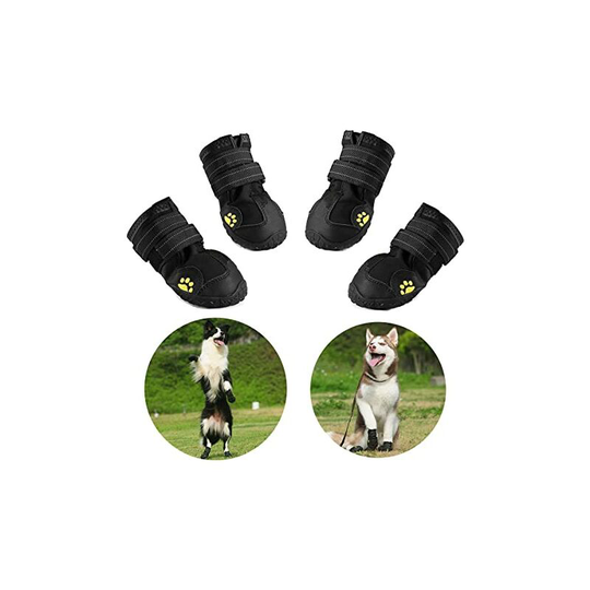 Protective Dog Boots, Waterproof Dog Shoe Laces with Adjustable Reflective Strip (Size 4: Shoe Length 6.5cm, Shoe Width 5cm)