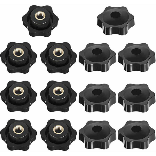M8 Female Thread Knob Clamp, Star Head Knob Clamp Nuts, Clamp Nuts Handle Star Shape, Female Thread Black Plastic 14 Pieces