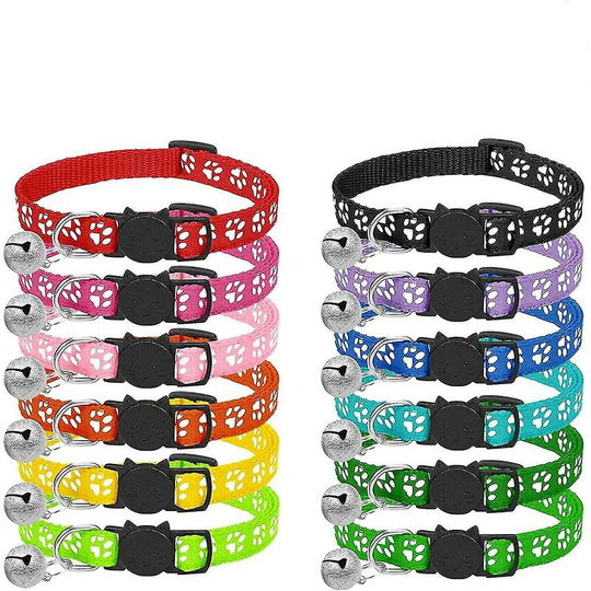 Cat Collar, 12pcs Anti Strangulation Cat Collar Kitten Collar With Reflective Strap And Bell, Adjustable Range 19-32cm,11