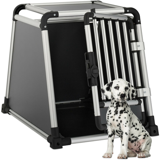Relaxdays - Dog Box Car, Puppy Transport Box Boot, Slanted, Floor Mat, HxWxD 60x55x76,5 cm, Aluminium, Anthracite/Silver