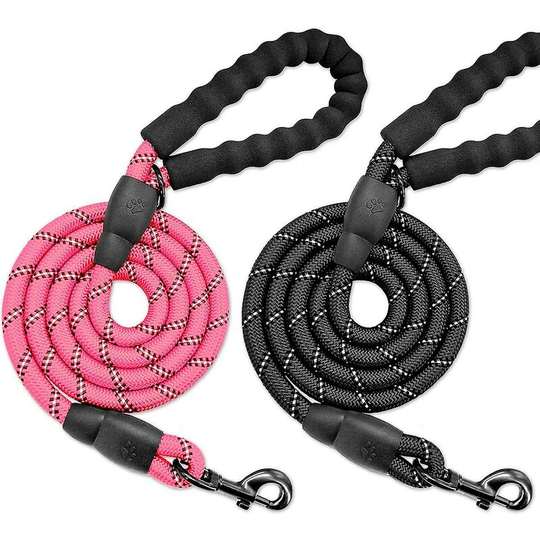 Thsinde - 2 Pack Dog Leashes For Large Dogs Rope Leash Heavy Duty Dog Leash With Comfortable Padded Handle And Highly Reflective Threads 5 Ft For