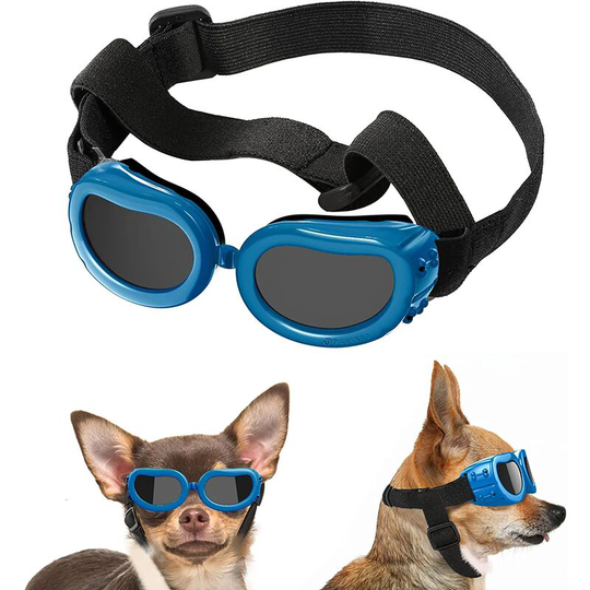 Aougo - Dog Goggles, Adjustable Pet Sunglasses, Anti-UV Dust Proof Goggles, Waterproof Windproof for Dog Cat, Retro Blue