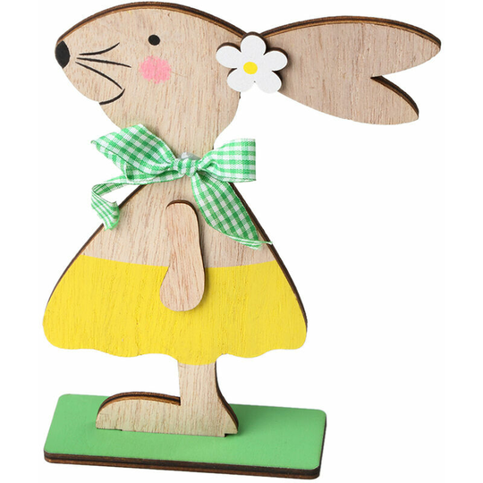 1PC Wooden Ornaments Rabbits Rabbit Table Stand Tags With Easter Egg Ribbon DIY Wood Crafts for Home Decorations Easter Party Favors