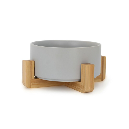 (Grey) Bowl at Ceramic Wooden Luxury Pet Puppy Station