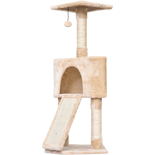PawHut 3-Level Cat Tree w/ Sisal Scratching Posts Perch Condo and Ladder, Beige - Beige