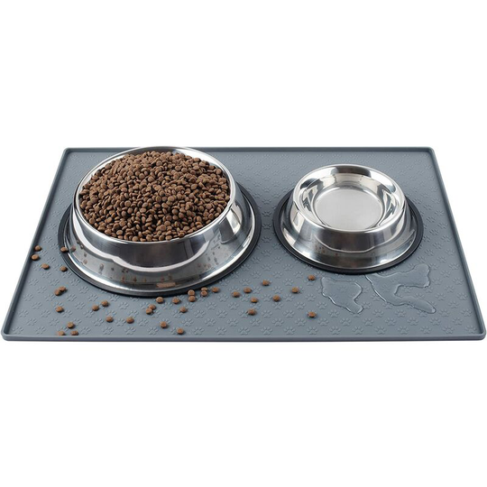 Silicone Dog Cat Bowl Mat Waterproof Pet Feeding Placement Tray to Stop Cat Food Spills and Water Messes Out to Floor (l: 23.6x15.7in, Grey)
