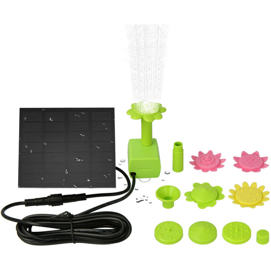 7V 1.4W Solar Fountain Pump with Colorful Flower Type Nozzles Solar Powered Bird Bath Fountains with Suction Cups Outdoor Fountain Brushless Water