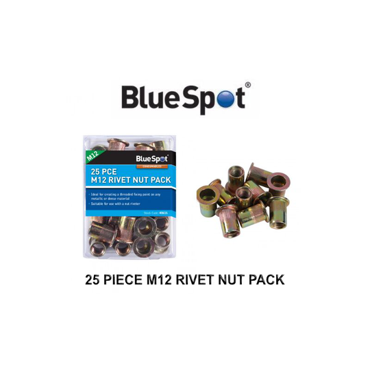 BlueSpot 25 Piece M12 Rivet Nut Pack Carbon Steel Thread Fixing Nut Rivets 40616