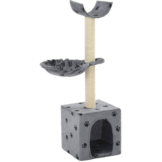 Cat Tree with Sisal Scratching Posts 105 cm Paw Prints Grey Vidaxl Grey