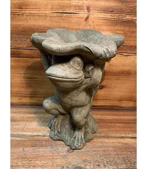 Rowden Stone Garden Frog Toad Lily Bird Bath Statue Ornament