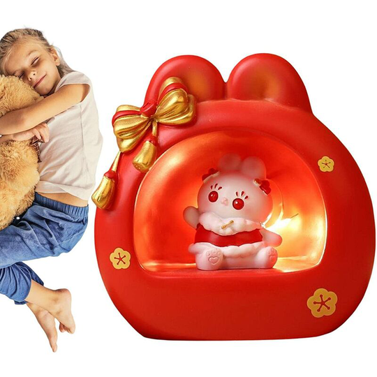 Deckon - Baby Night Lights for Bedroom - Portable Animal Night Lights for Toddlers, Kawaii Animal Lamp with Button Battery, Resin Rabbit Lamp for