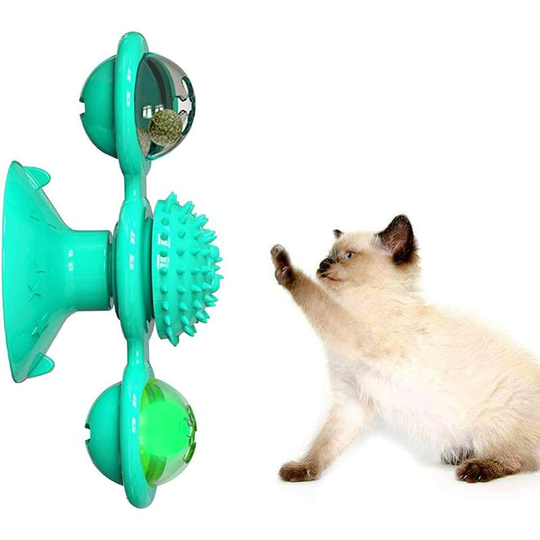 Windmill Cat Toy with Led Ball and Catnip Ball, Cat Turntable Teasing Interactive Toy, Funny Kitten Windmill Ball, Massage Scratching Tickle blue