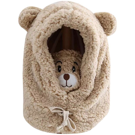 Cute bear mask, neck scarf, ear cap, winter cycling warm windproof hat, autumn and winter versatile (khaki)