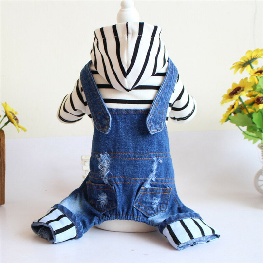 Benobby Kids - Pet clothes spring, fall and winter dog Teddy Bichon four-legged denim with hooded jumpsuit for daily indoor and outdoor use. (m)
