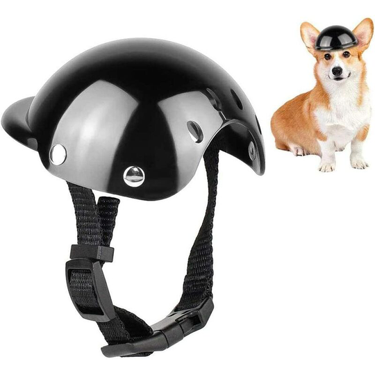 Pet Helmet, Dog Safety Cap, Bike Helmet Cap for Cats, Universal Plastic Adjustable Dog Motorcycle Helmet for Small Dogs, Cats (M,Black)