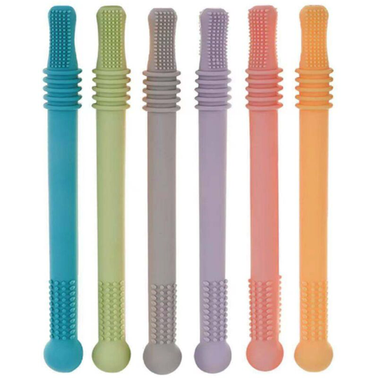 6 pieces of baby silicone molars, baby chewers, toys, children's anti eating hand straw, silicone gum