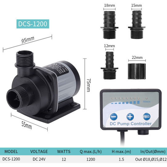 Aquarium Submersible Water Pump Adjustable Amphibious Water Pump Mute Frequency Conversion Water Pump High Power Circulation Pump, DCS1200
