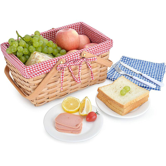 Picnic Basket Natural Woven Woodchip with Double Folding Handles | Easter Basket | Storage of Plastic Easter Eggs and Easter Candy | Organizer Bl