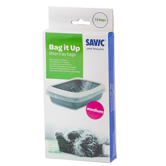 Savic Iriz Cat Litter Tray with Protective Edge - 42cm - 12 x Bag it Up Medium litter tray bags