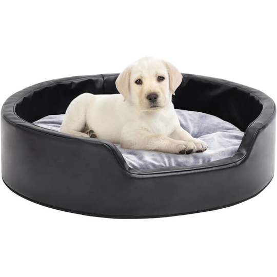 Dog Bed Black and Grey 69x59x19 cm Plush and Faux Leather