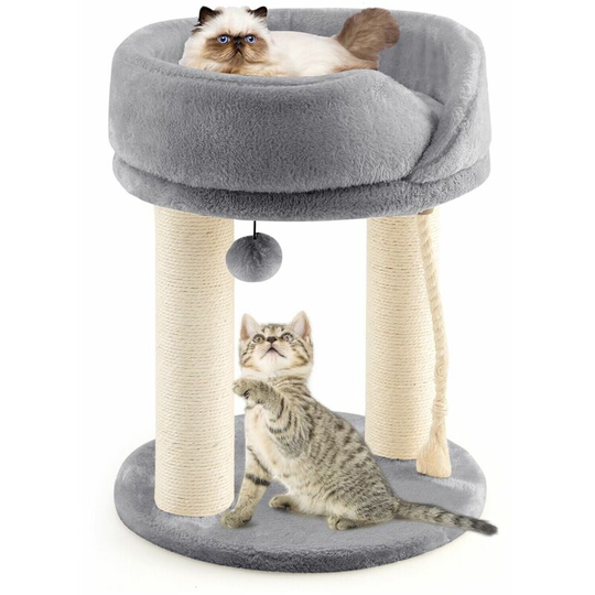 Costway - 2 levels Cat Tree Tower Stand Carpeted Natural Sisal Climbing Tower Play Center