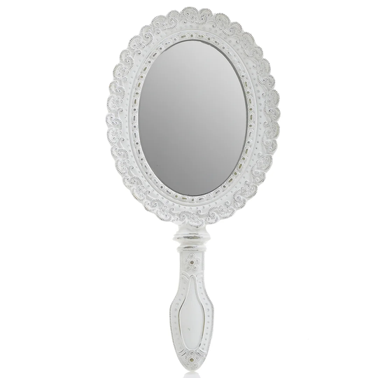 POLYRESIN HAND MIRROR WHITE 12X2X26