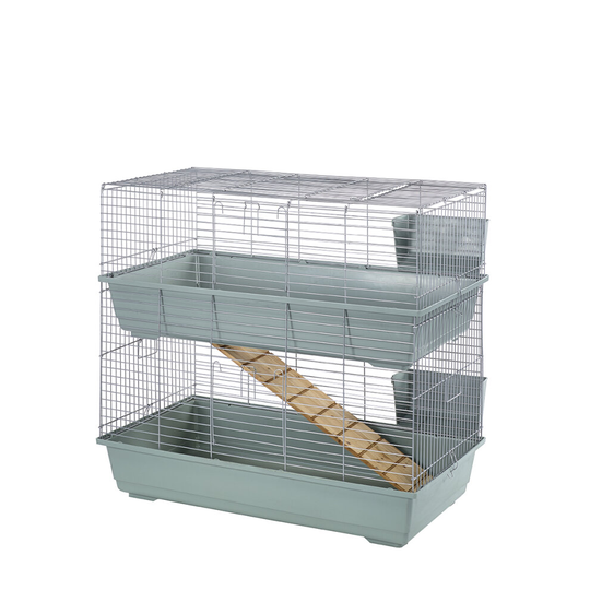 Indoor Rabit Cage 80 CM Double - Guinea Pig Pet Home 2 Tiers Beige