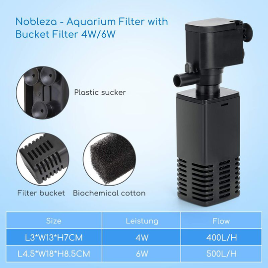 Aquarium Internal Filter with 6W Water Pump Flow Rate of 500L/H, Internal Filter for Freshwater Aquarium up to 20-80L