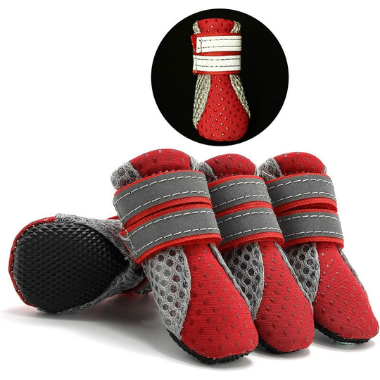 Paw Protector Dog Boots Summer Non-slip Small Dog Shoes Adjustable Reflective Soft Breathable Mesh Puppy Booties Heat Resistant for Hot Pavement Red M
