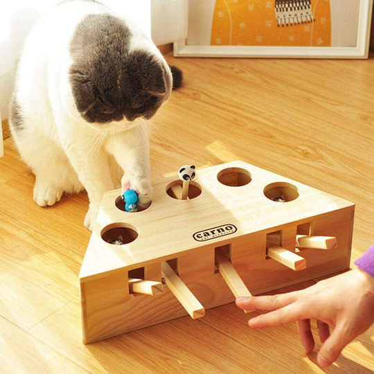 Kartokner - 1 piece Funny Wooden Cat Toy Mole Shaped Cartoon 5 Holes