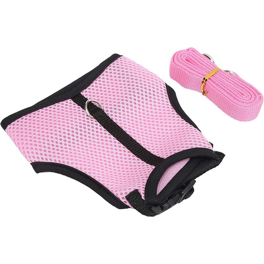 Modou - Hamster Chest Strap Pink Mesh Small Animal Traction Harness Breathable Traction Vest Leash Small Animal Walking Rope Pet Supplies(M)