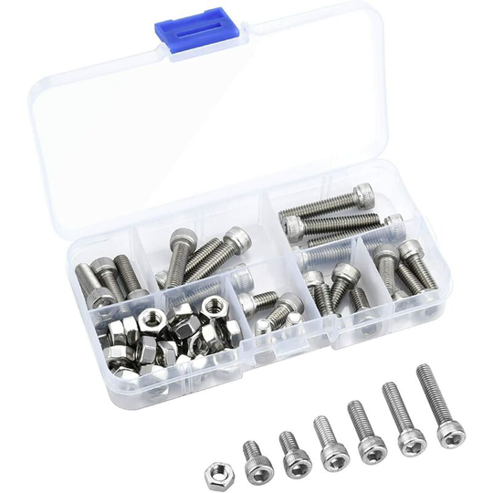 60 M6 socket head cap screws, 304 ss bolt and nut set, 6mm x 10/12/16/20/25 / 30mm