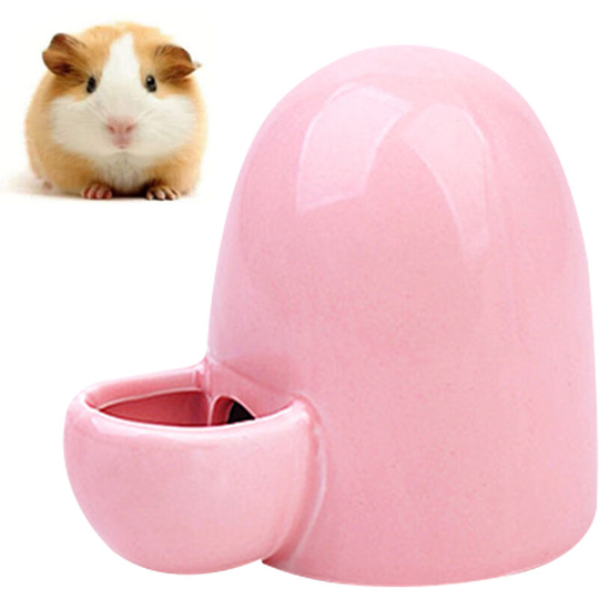 Small Animal Water Bottle, Automatic Drinking Water Feeder, Ceramic Silent Pet Water Dispenser for Hamster, Fixed Rat Food Bowl for Hedgehog, pink